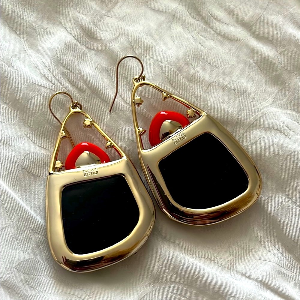 RARE Alexis Bittar Lucite Teardrop Gold Earrings - Picture 5 of 11